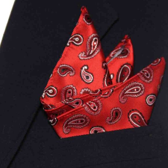 Gascoigne Pocket Square Red Black White Paisley Men's - Picture 2 of 3